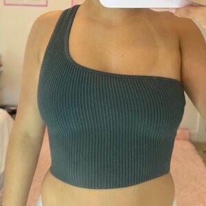 Babaton Asymmetrical Ribbed Green Tank Top